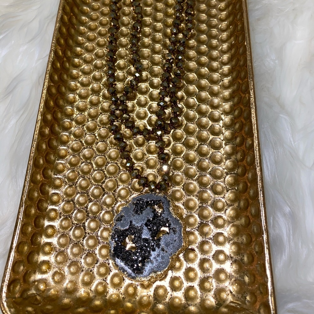 Double-wrap Geode Necklace-Gold/Pewter